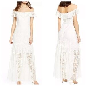 WAYF Odette Off Shoulder Lace Maxi Dress Size XS